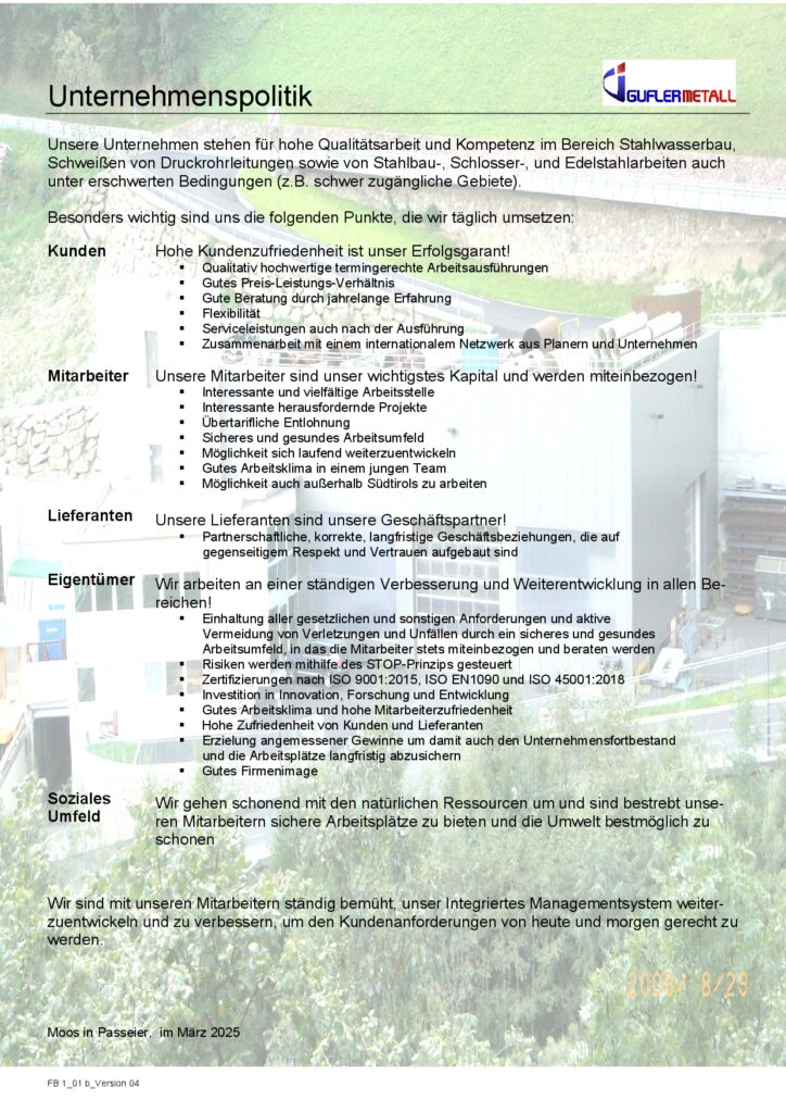 Unternehmenspolitik Gufler Metall
